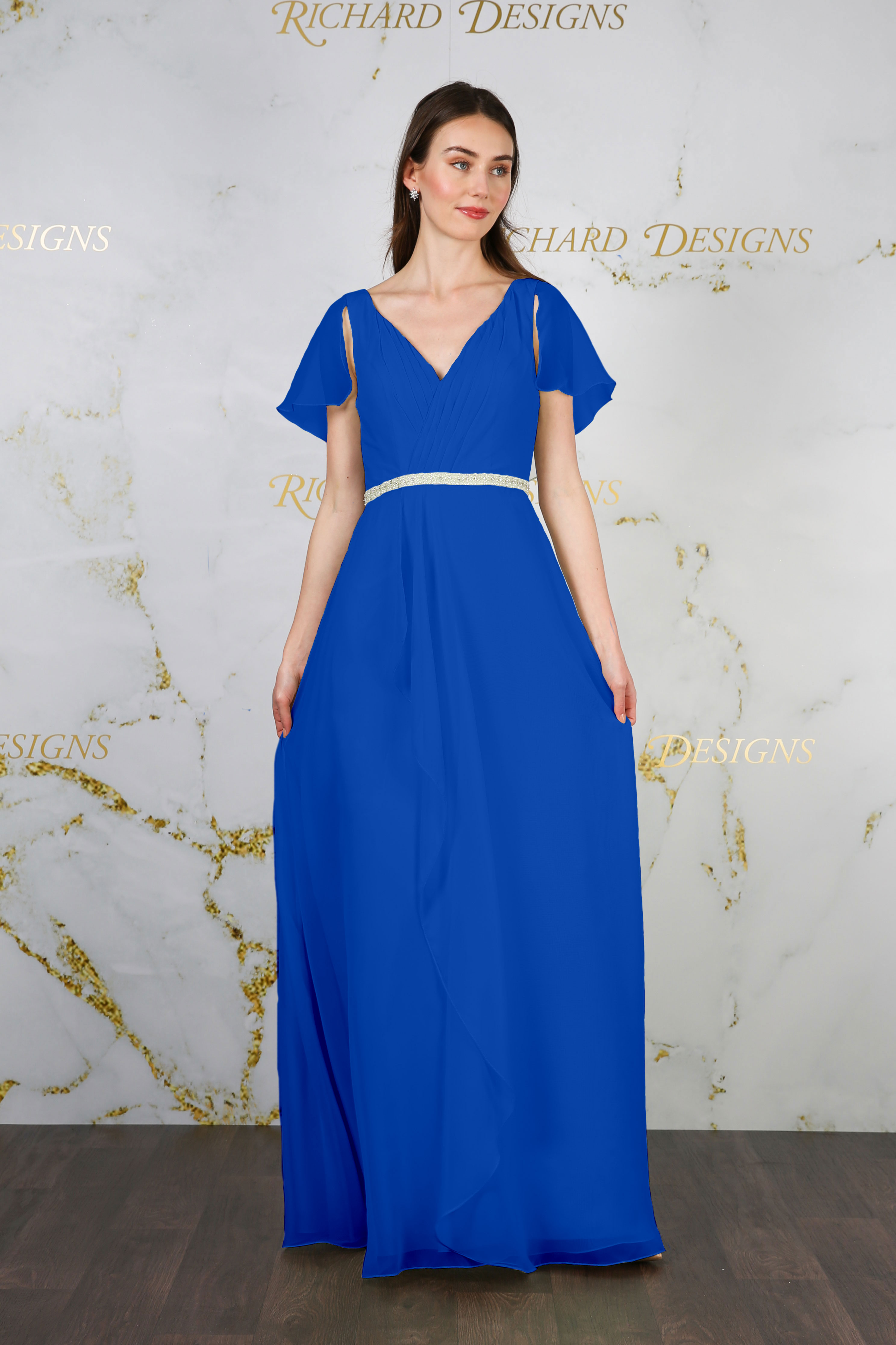Beaded Chiffon Cape Dress - Richard Designs