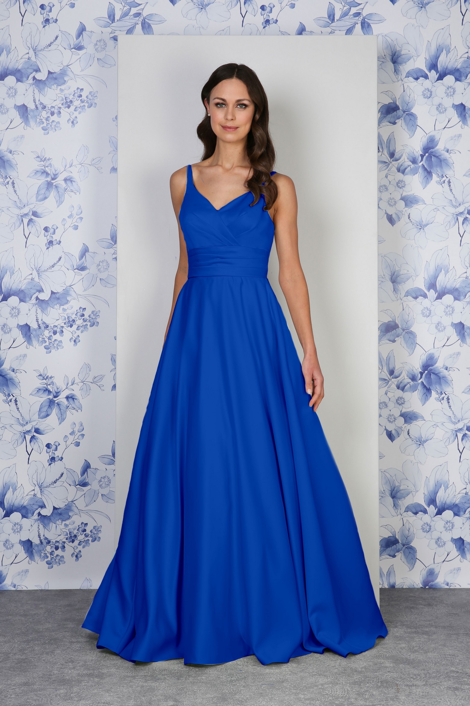 Spaghetti Strap Pleated Bodice Satin Ballgown - Richard Designs